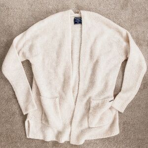 Abercrombie & Fitch Soft Cozy Long Length Open Front Cream Sweater Cardigan